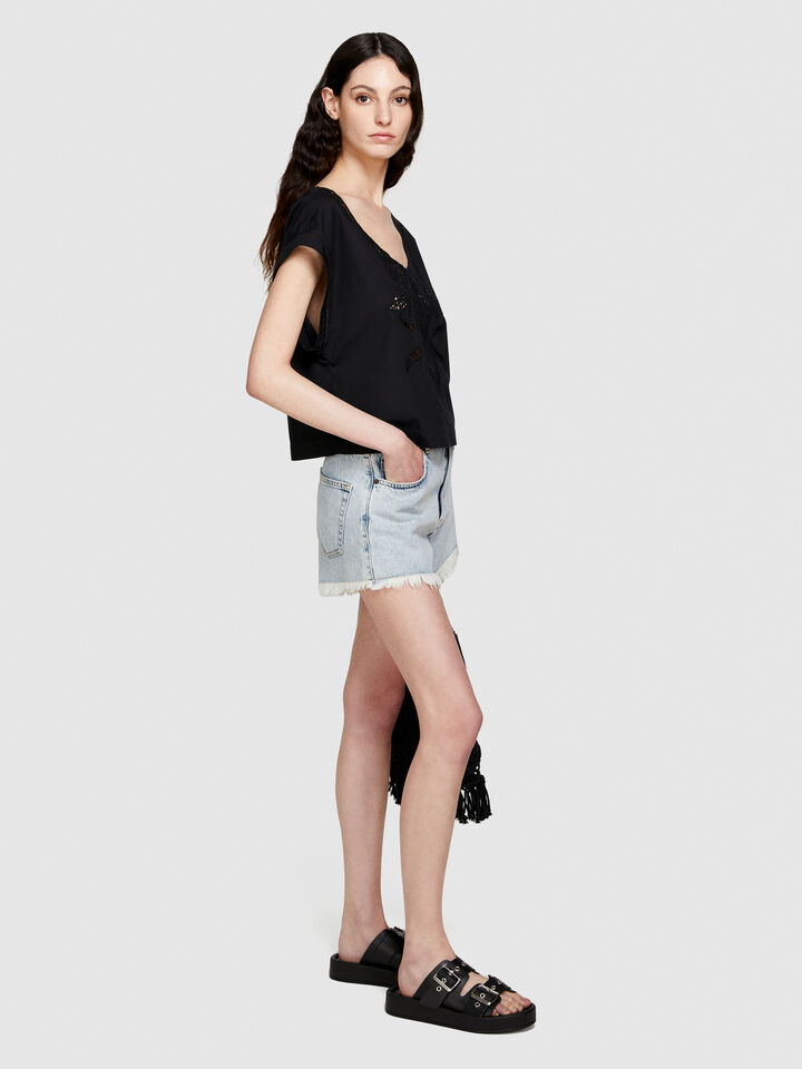 Cropped blouse with crochet - women's blouses - Black | Sisley image number 2